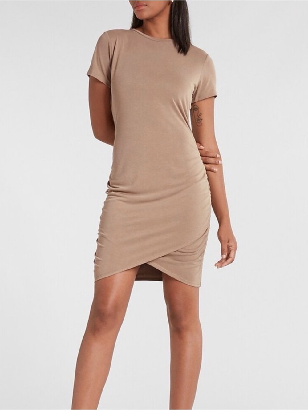 Express Silky Sueded Jersey Ruched Tshirt Dress